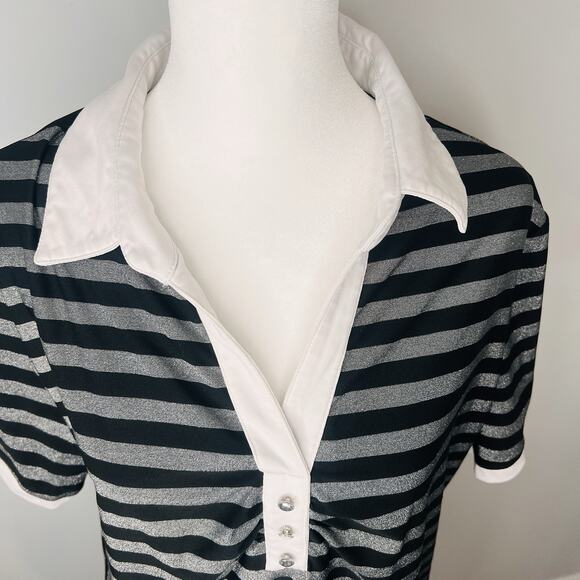 Bette And Court Horizontal Strip Top Professional Collared Shirt - Picture 5 of 8